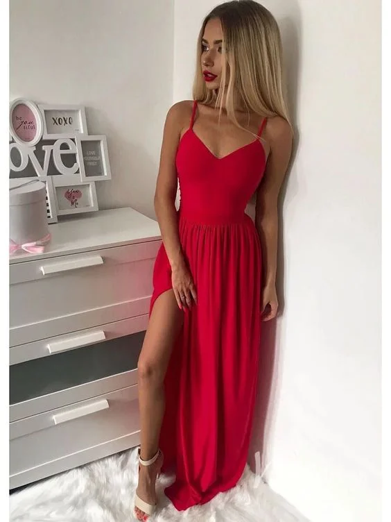 Sexy Thigh Split Formal Dress Spaghetti Simple Prom Dresses  C364