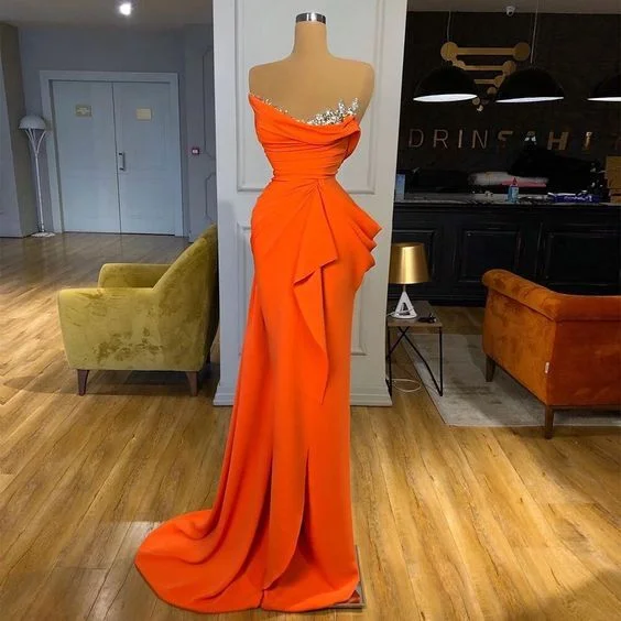 Geometric Blue Affordable Evening Dress -Sheath Evening Dress Orange Party Dress Mermaid Formal Dress C2141