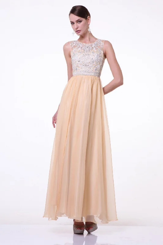 Sophisticated Orange Strapless Evening Dress -Beaded Long Sleeveless Illusion Dress by Cinderella Divine J710