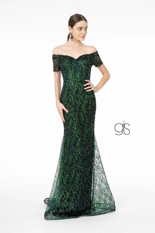 Winter Evening Dress -Short Sleeve Long Glitter Mermaid Dress by Elizabeth K GL1846