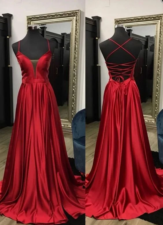 Wedding Purple Evening Dress -Simple Red Elastic Satin Prom Dresses, Lace Up Prom Dresses, Popular Prom Dresses  C2275