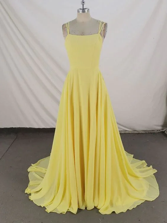 Turquoise Prom Evening Dress -Simple yellow chiffon long prom dress yellow evening dress c2538