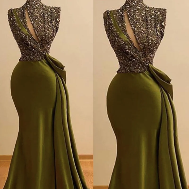 Green Bold Sequin Evening Dress -sparkly prom dresses, mermaid prom dresses, arabic prom dresses, green prom dresses, keyhole prom dresses, mermaid evening dresses C2203