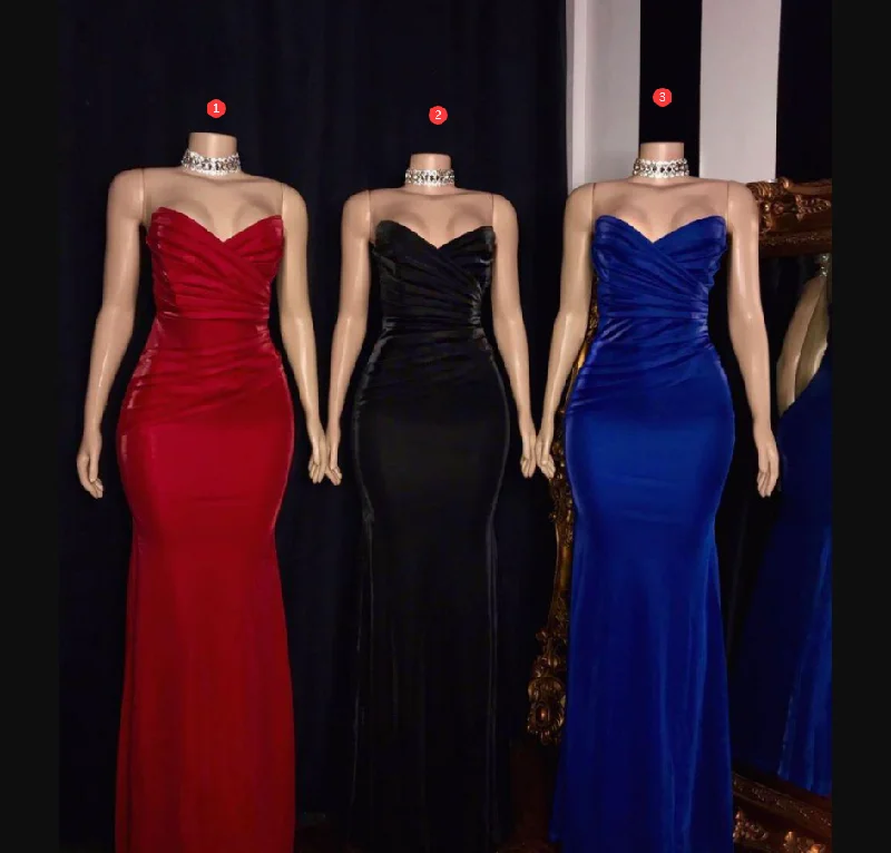 Plus Size Red Maternity Evening Dress -Strapless Ruffled V-Neck Mermaid Long Prom Dress C2005