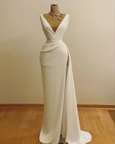 Off Shoulder Lavender Evening Dress -V Neck Slit Side Long Prom Dresses Evening Gown  C1389