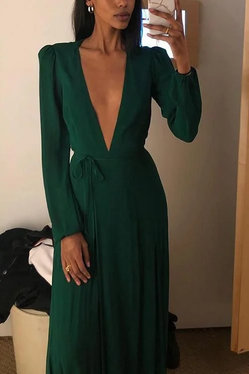 Mesh Mint Sexy Evening Dress -Vintage Formal Dress Women Lady V Neck Long Sleeve Autumn Winter Green Prom Dress C753