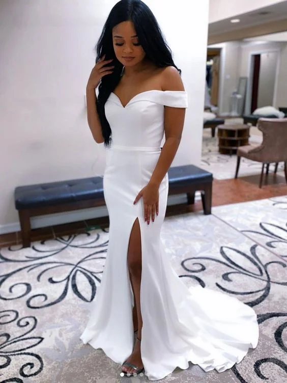 Purple Sophisticated Sequin Evening Dress -White off shoulder satin mermaid long prom dress white evening dress C1115