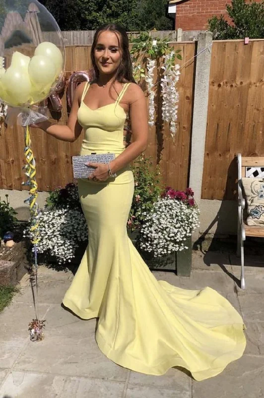 Empire Gold Sleeveless Evening Dress -Yellow satin long mermaid prom dress evening dress C857