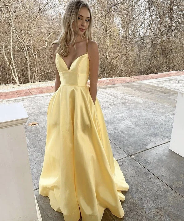 Lavender Polka Dot Evening Dress -Yellow satin long prom dress yellow evening dress C2053