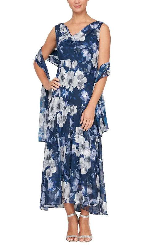 Alex Evenings 8175903 - Cowl Neck Floral Formal Dress