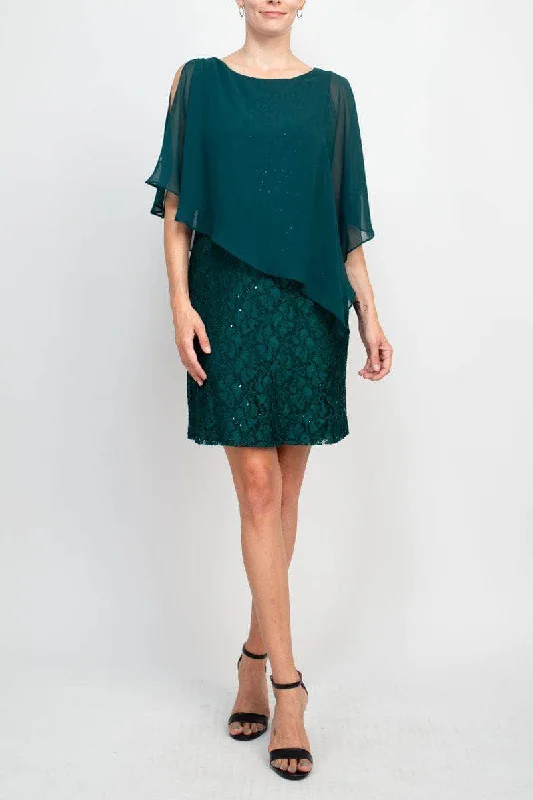 Connected Apparel TDD71311M1 - Split Cape Floral Lace Cocktail Dress