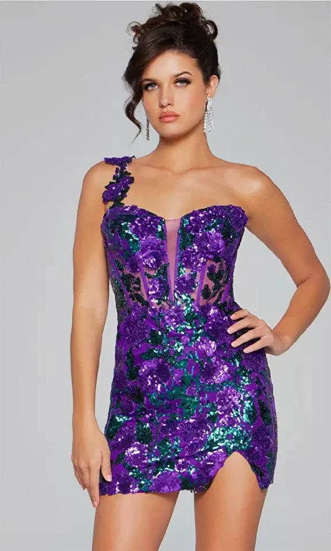 Jovani 40647 - One-Shoulder Sheer Corset Bodice Cocktail Dress