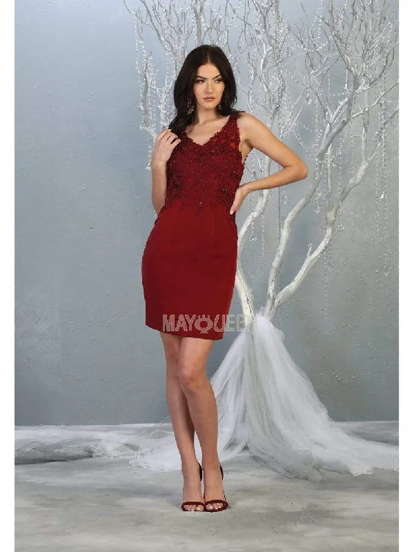 May Queen - MQ1808 Appliqued Illusion Bodice Sheath Dress