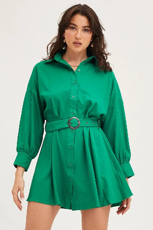 Fall Blue Mini Dresses -Green Dress Long Sleeve Mini