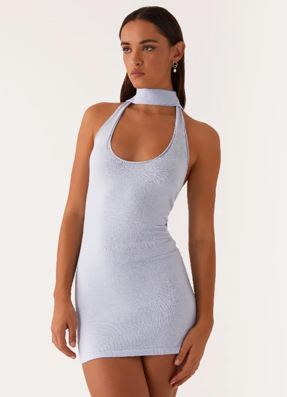 Silver Plus Size Mini Dresses -Katie Knit Mini Dress - Blue